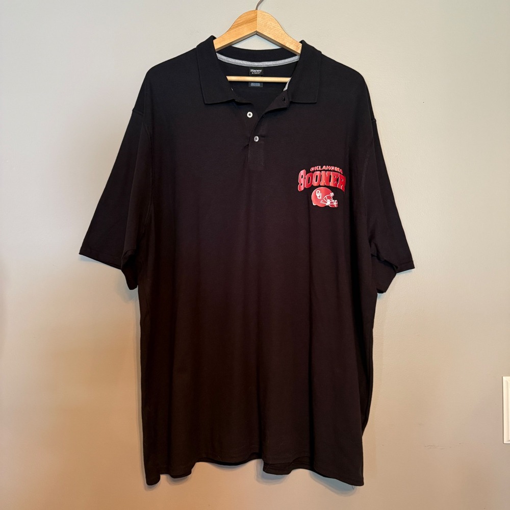 Hanes X-Temp Mens Oklahoma Sooners Polo Shirt Black 3XL Short Sleeve Football OU - Picture 1 of 8